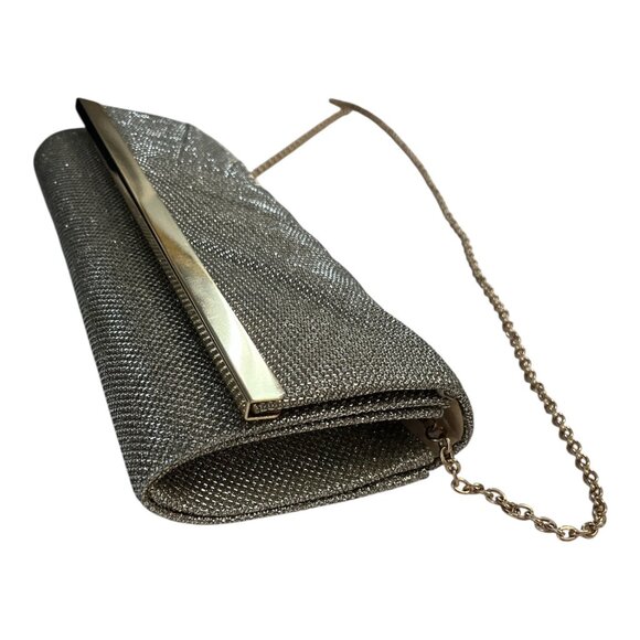 Jessica McClintock Metallic Clutch Purse | Gold Chain Strap Evening Bag | 4.25 x - Picture 4 of 5